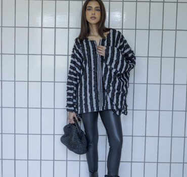 STRIPPED DENIM TOP